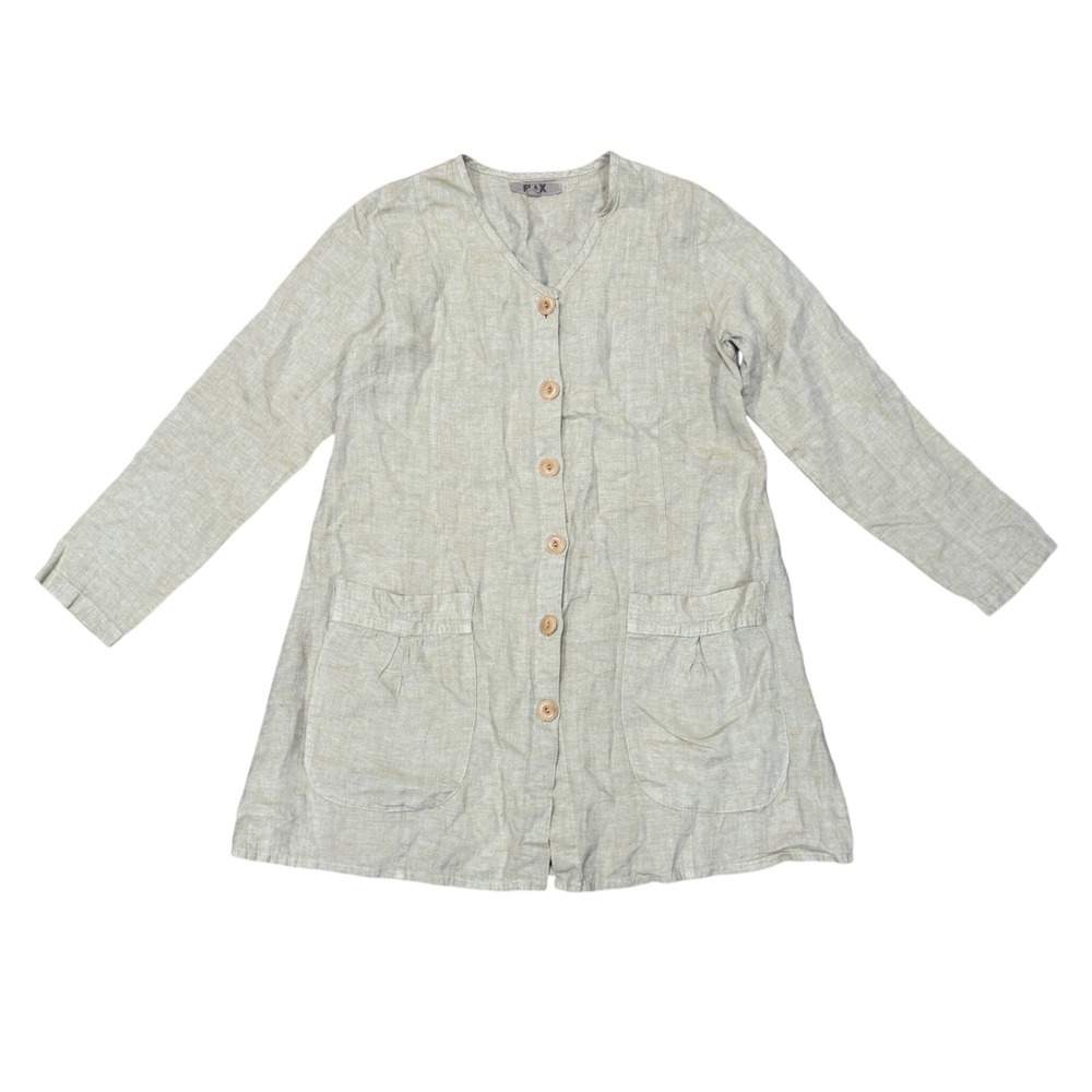 FLAX Sage Green 100% Linen Artist Tunic Jacket Button Front S Small Lih Coastal